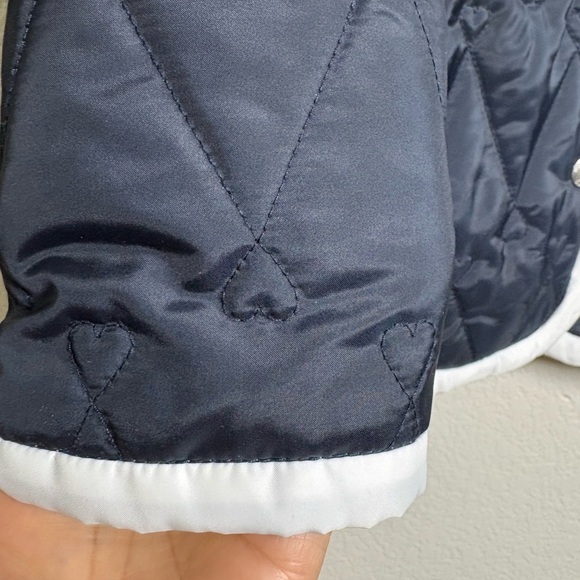 Daily Sports Navy Diamond/Heart Quilted Jacket with White Trim, Back Cinch Belt - Picture 6 of 16